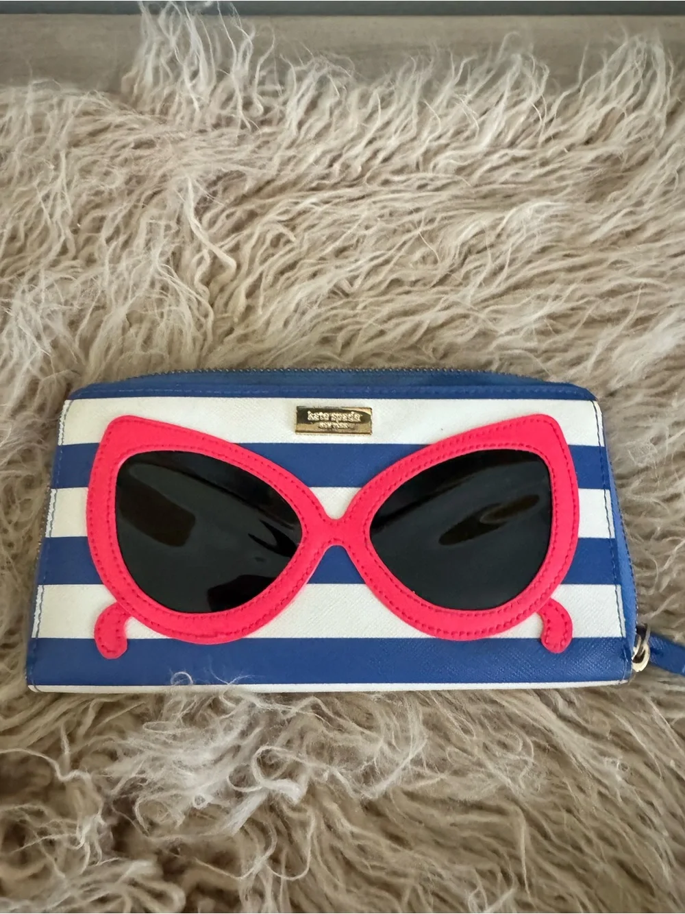 kate spade Stripe Sunglasses Zip Wallet with Pink Accent